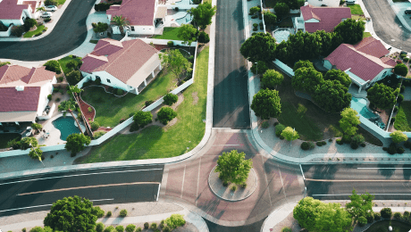 Aerial view of a neighborhood serviced by local SEQSparky electricians