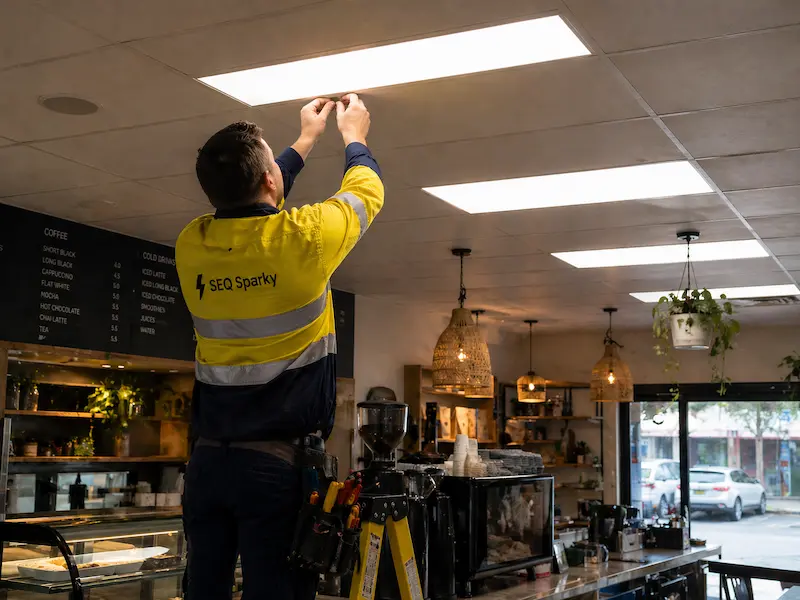 Commercial LED lighting upgrade in cafe Brisbane
