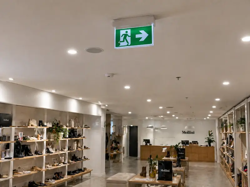 Emergency exit lighting installation in retail store Brisbane