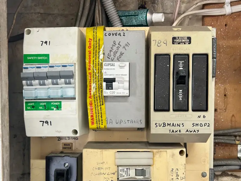 Old switchboard before safety switch upgrade Brisbane